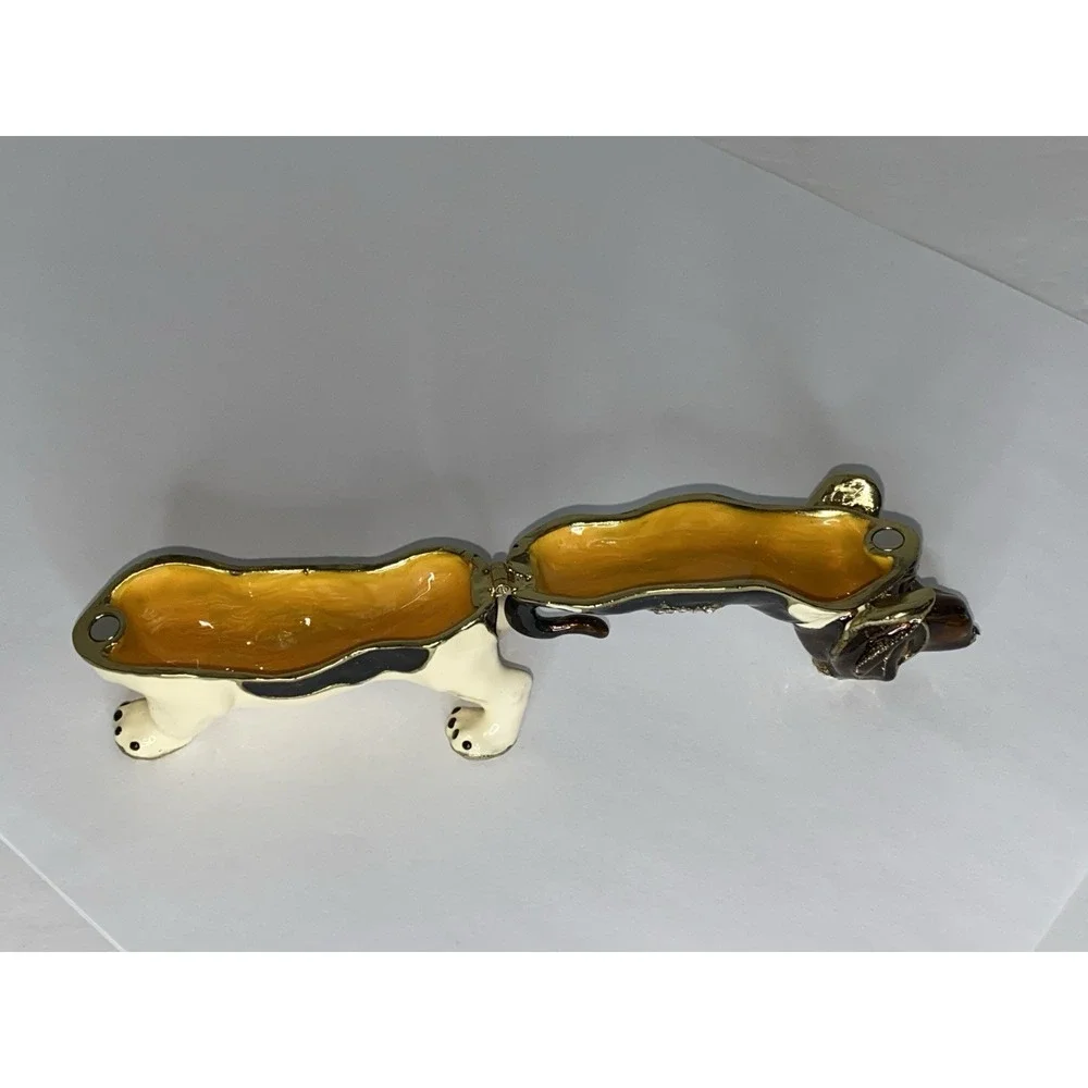Basset‎ Hound Dog Trinket Box Enamel Crystal Hinged Lid Jeweled Collection